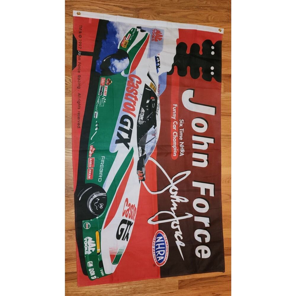 VTG 1997 SIGNED John Force NHRA Champion 6 Time Funny Car Banner 3FT X 5FT